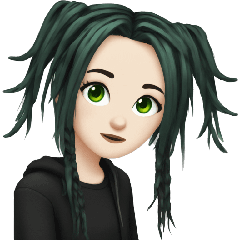 Emo girl, pale skin, green eyes, black dread-locks, bangs, black clothes, eyeliner, deer antlers  emoji