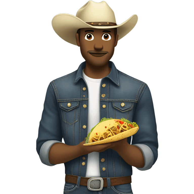 Whiter Cowboy eating a taco emoji