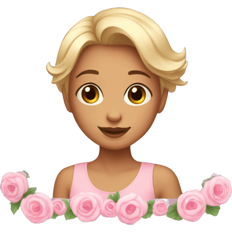 girl taking mirror selfie holding phone pink flowers short hair emoji