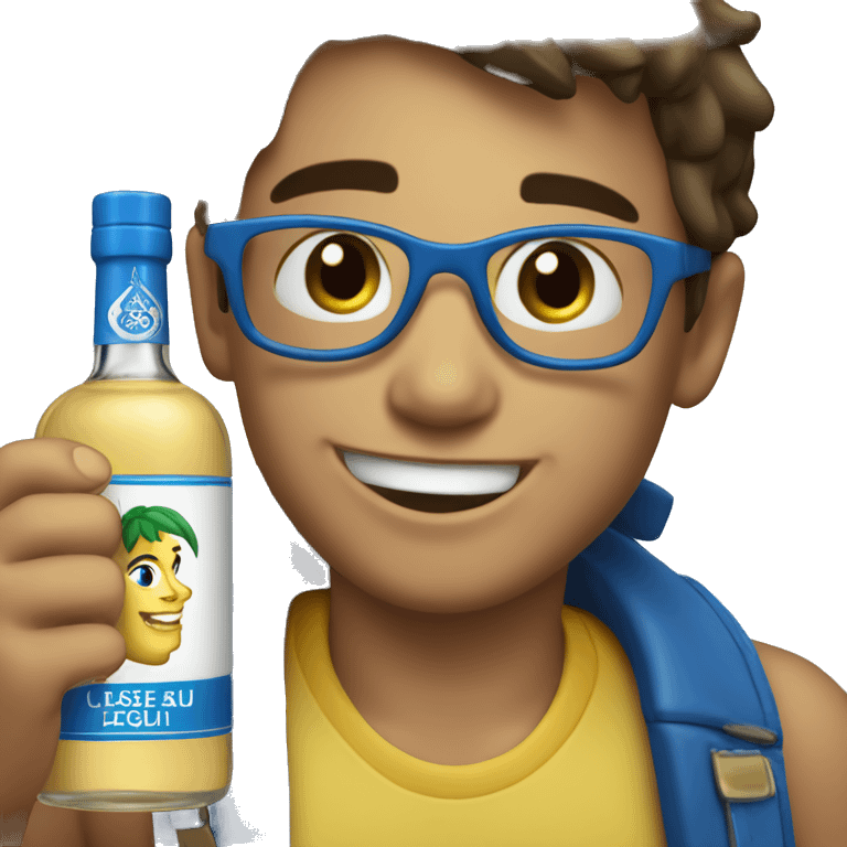 smiling boy with clase azul tequila bottle emoji