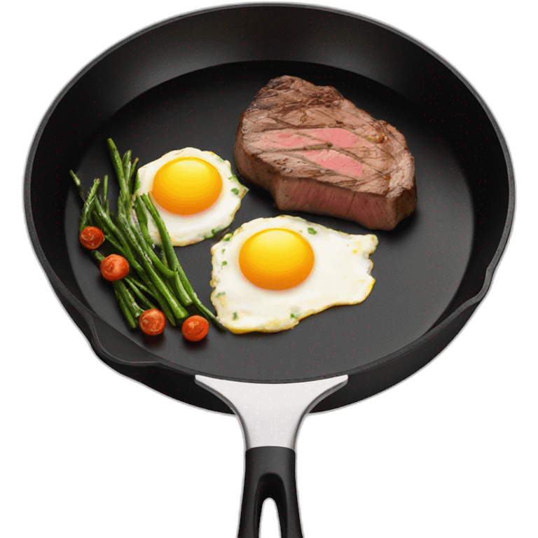 steak and eggs inside a black frying pan emoji