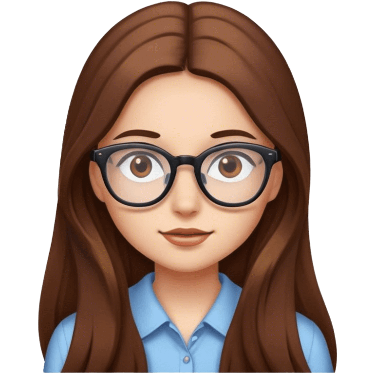 Gril, long brown hair, glasses,  emoji