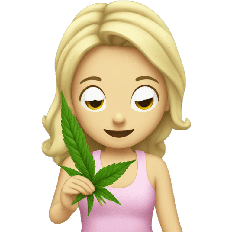 Girl smocking marijuana and saying hello emoji