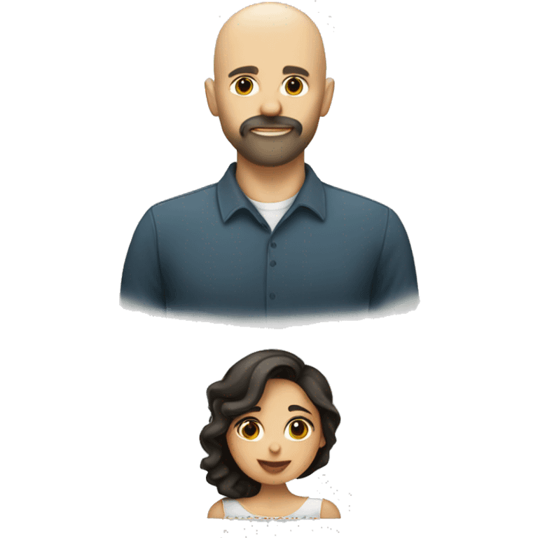 White (bald man) with (dark beard) kissing short (Mexican woman) with (long dark wavy hair) emoji