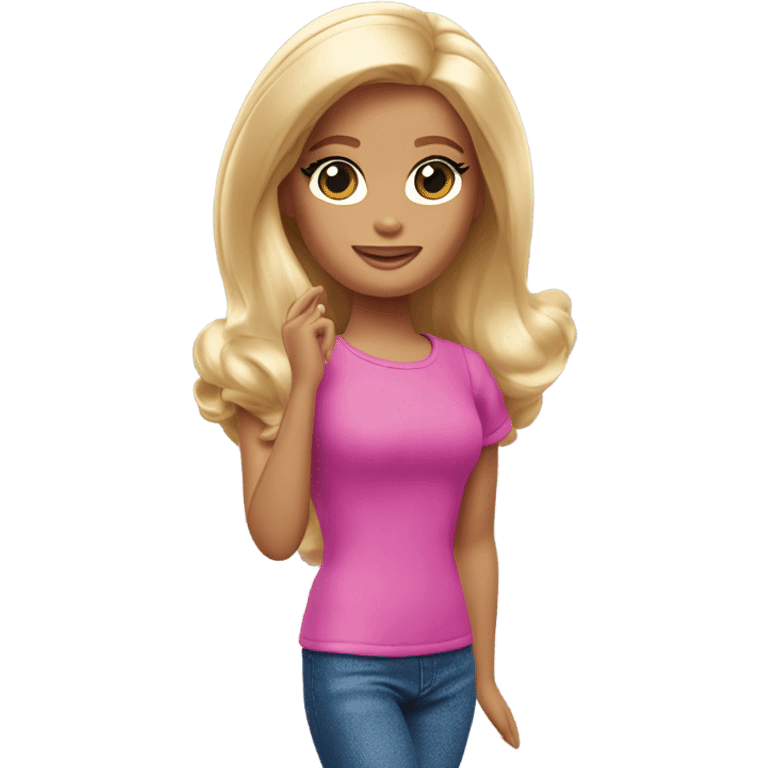 barbie doll hand to side saying duh wearing read shirt and blonde hair emoji