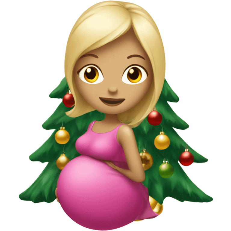 blonde pregnant woman at the Christmas tree emoji