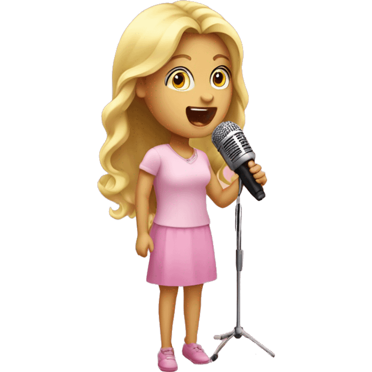 A  blond girl singing at a pink microfon emoji