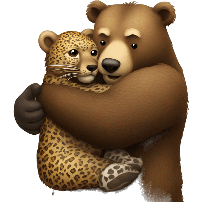 Grizzly bear hugging a leopard emoji