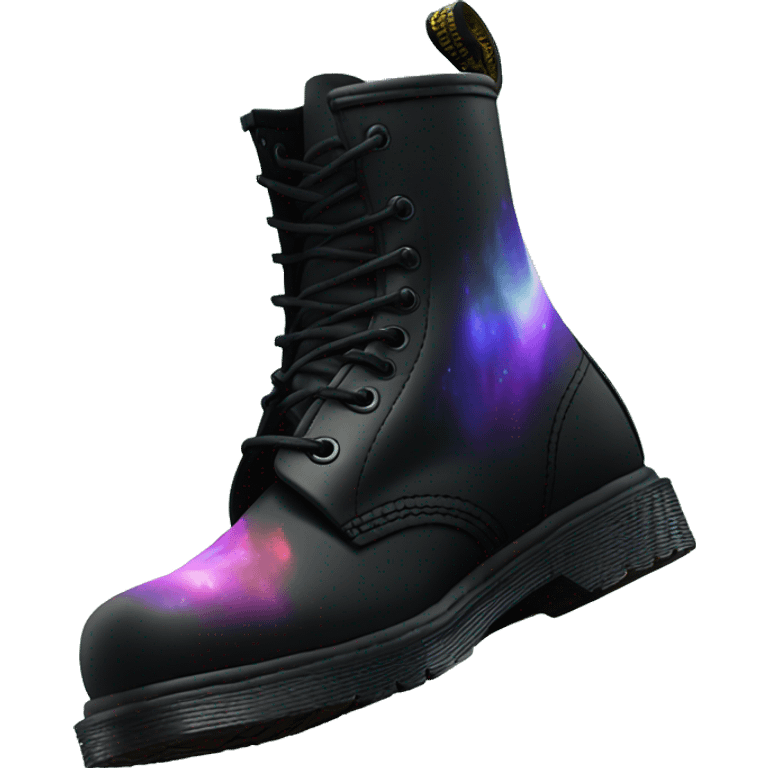 Realistic isolated top view of a pair of black Dr.Martens Boots with Northern Lights Scene on them. emoji