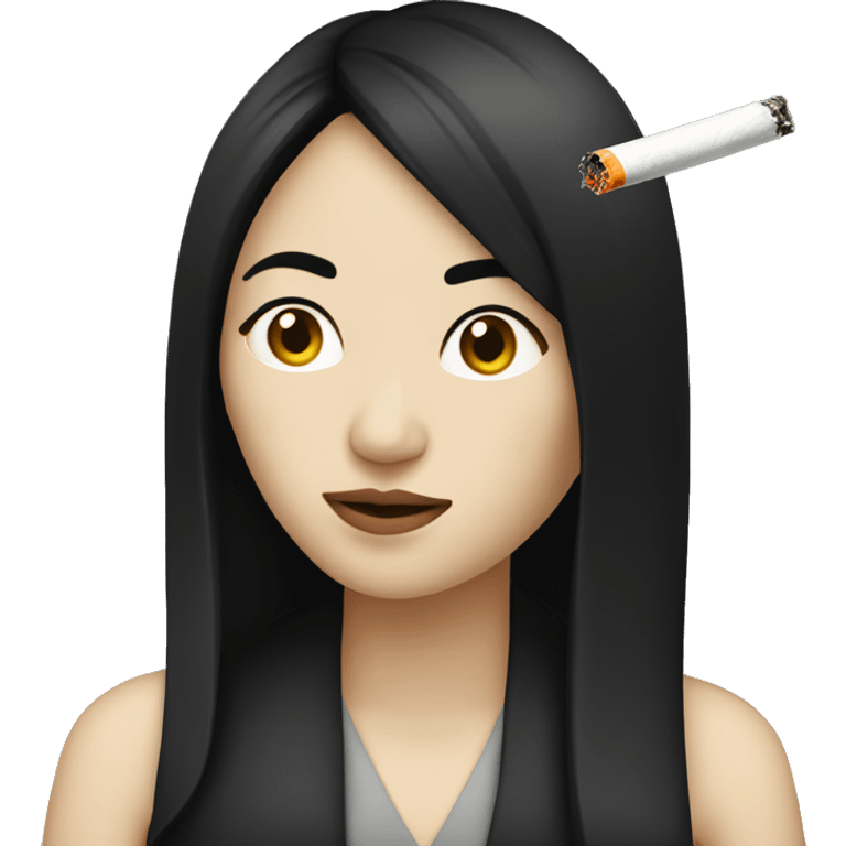 A long black haired chinese woman smoking a cigarette  emoji