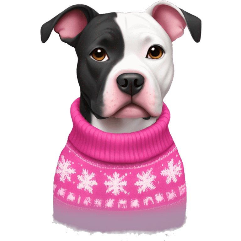 Black and white pitbull with pink Christmas sweater emoji