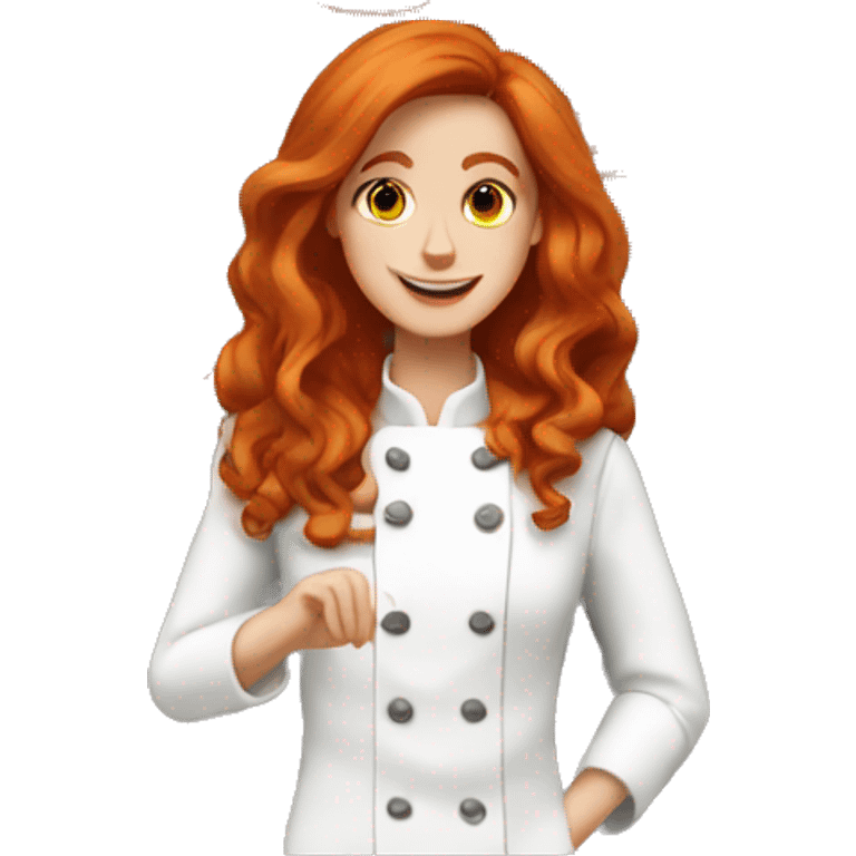 A redhead with long hair pastry chef making a cake emoji