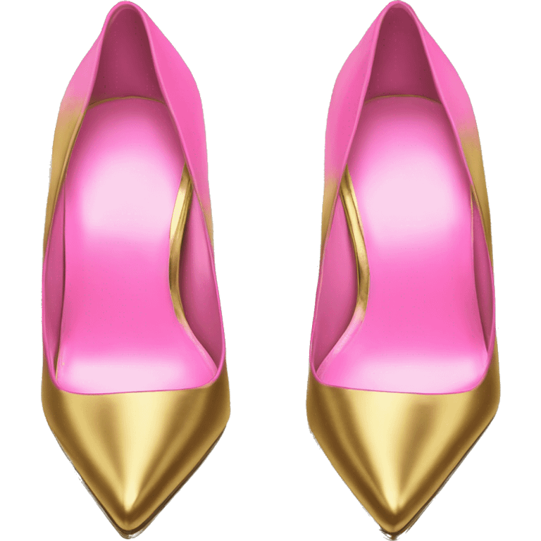 Realistic isolated top view of a pair of metallic gold and metallic bubblegum pink pointed toe high heel shoes. emoji