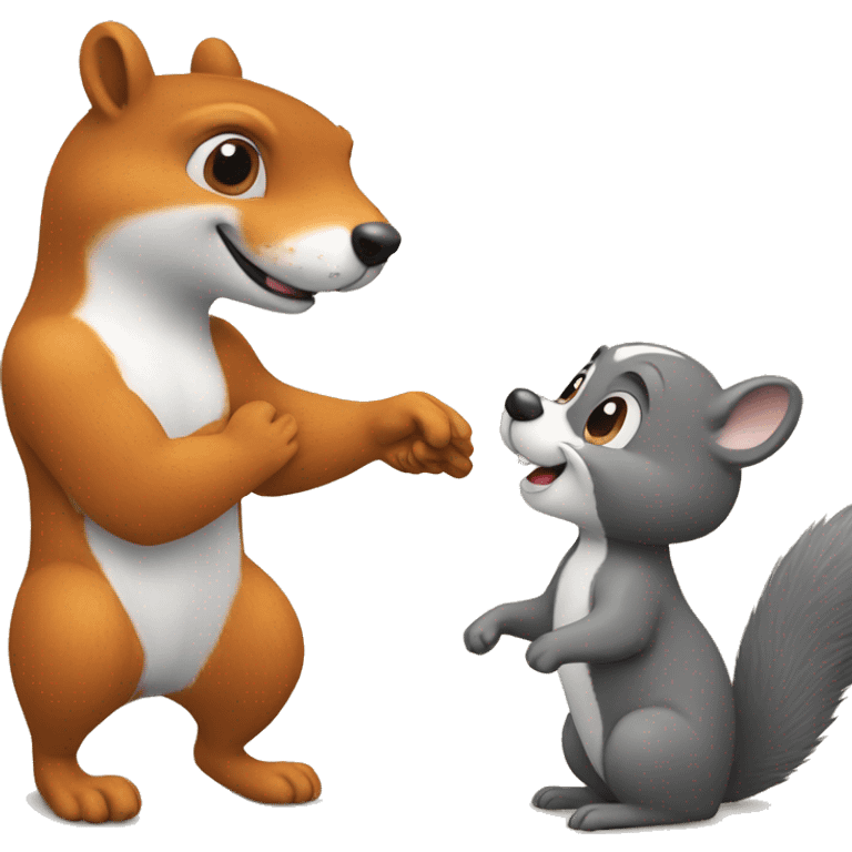 Handshake between a squirrel and a dog emoji