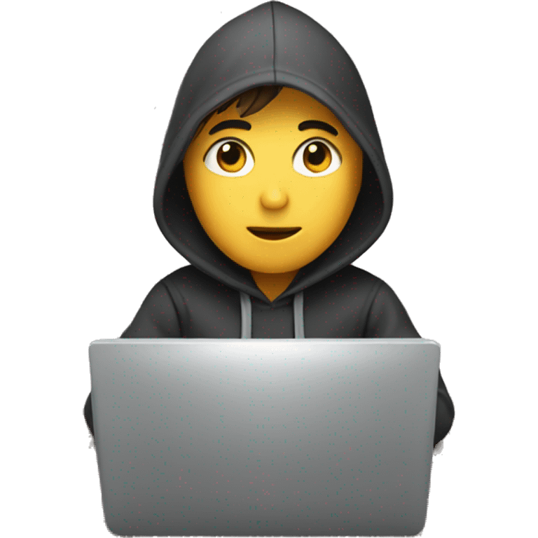 a boy with hoodie sitting at his computer working on development emoji