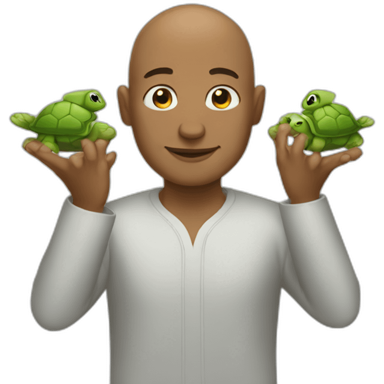 bald man with turtle hands emoji