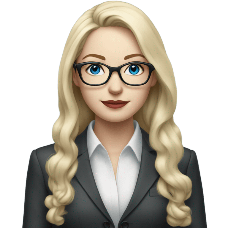 Elegant pale blonde woman with glasses in a suit working, hyper realistic with blue eyes  emoji