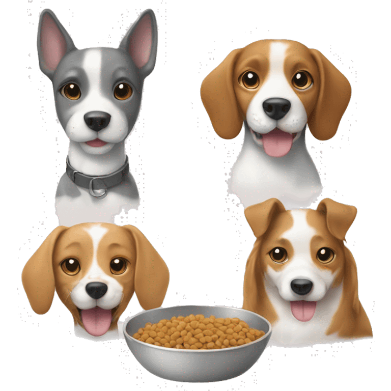 Dog,cat and bowl food in line drawing emoji