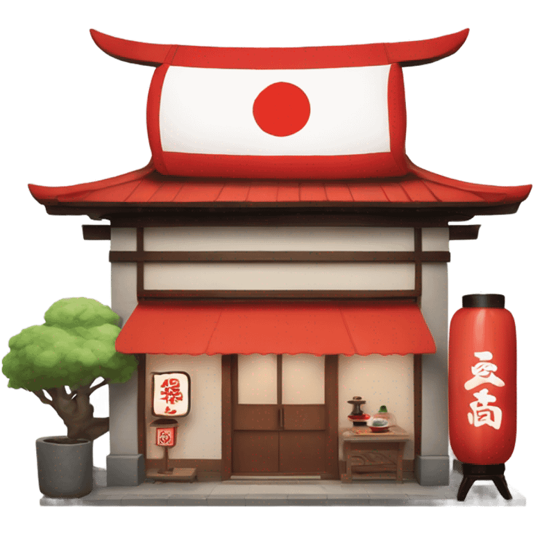 a sushi store with red and white color, and japan lantern on front door emoji