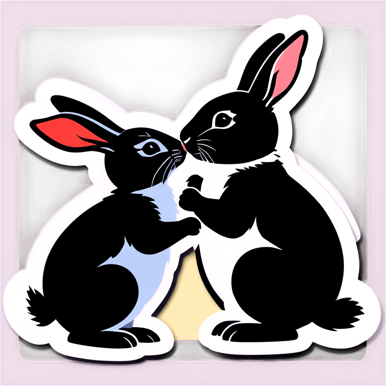 Black rabbit and white rabbit touching noses emoji