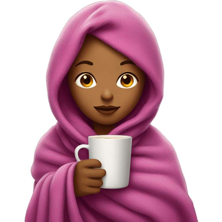 girl with magenta hair inside a blanket sipping coffee eyes closed emoji