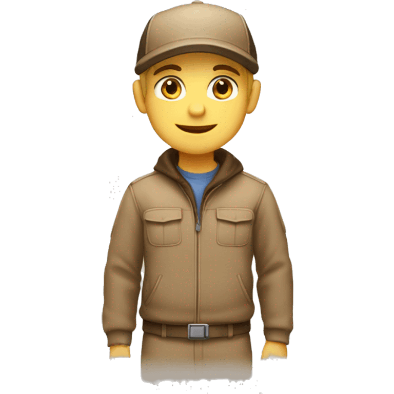 Blonde Delivery boy, full body, light skin tone, wearing brown cap and brown jacket, UPS delivery company uniform loading a package without background emoji