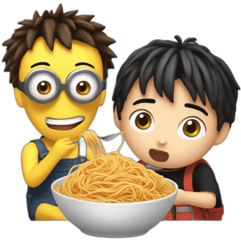 jungkook and a minion eating spaghetti emoji