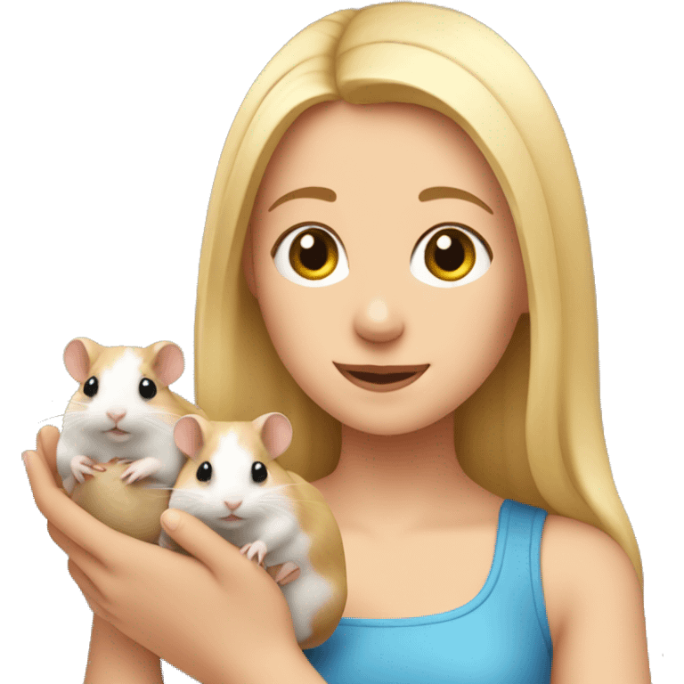 blonde girl holds three hamsters in her arms emoji