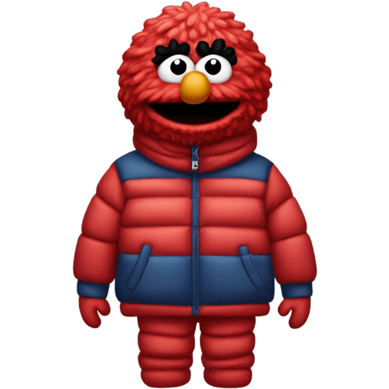 Elmo wearing puffer jacket and tracksuit emoji