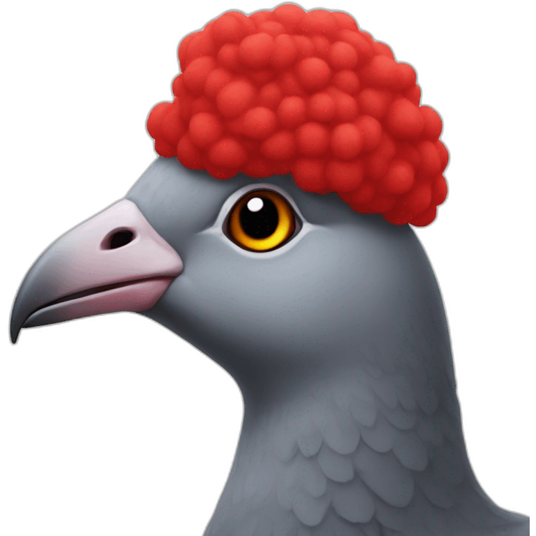 A pigeon on the head of a red sheep emoji