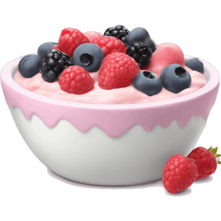 Pastel pink yogurt bowl with berries emoji