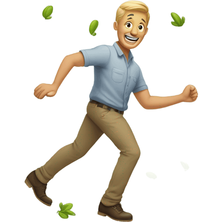 Happy man stepping on bug emoji