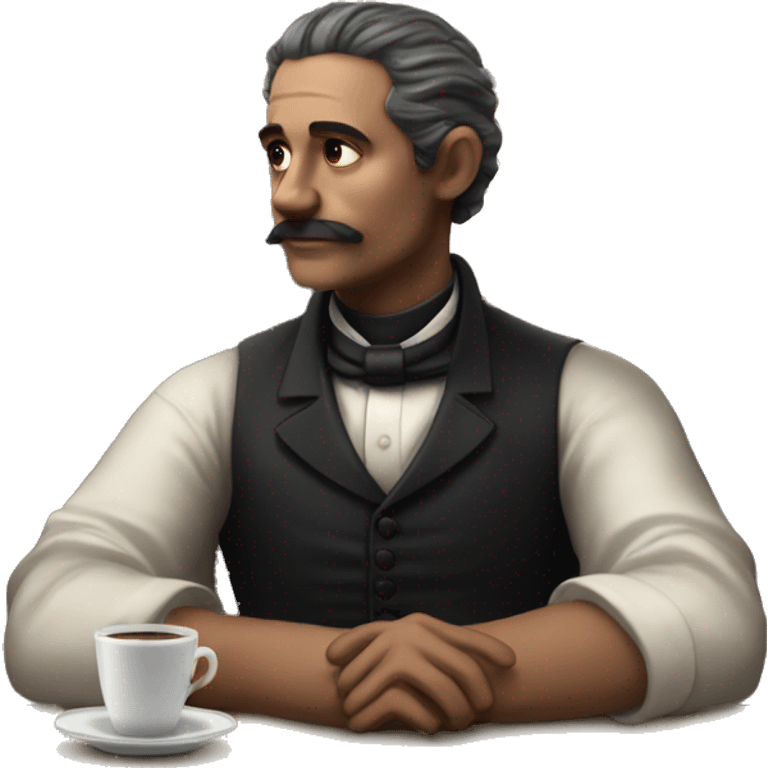 Victorian man sit in the cafe and thinking about his life emoji