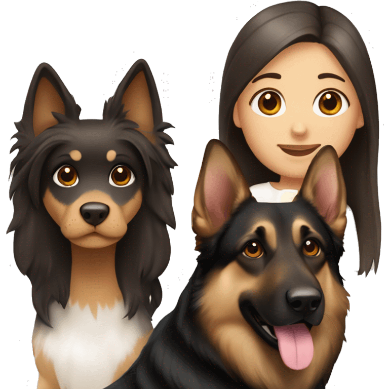 Two girls with dark brown long hair with a German shepherd and a white Labrador  emoji