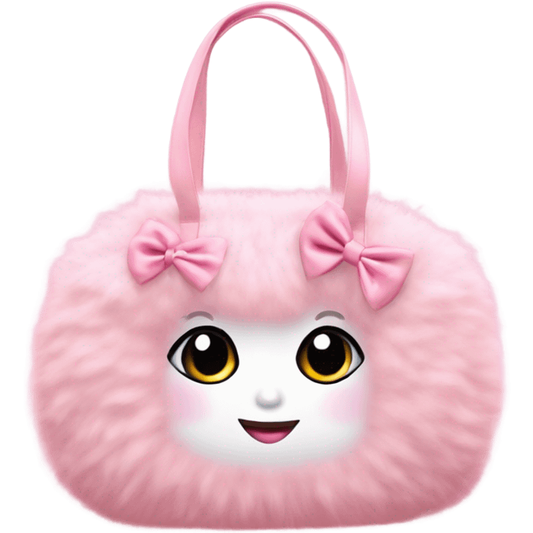 Fluffy pink coquette tote bag with bow on handle  emoji