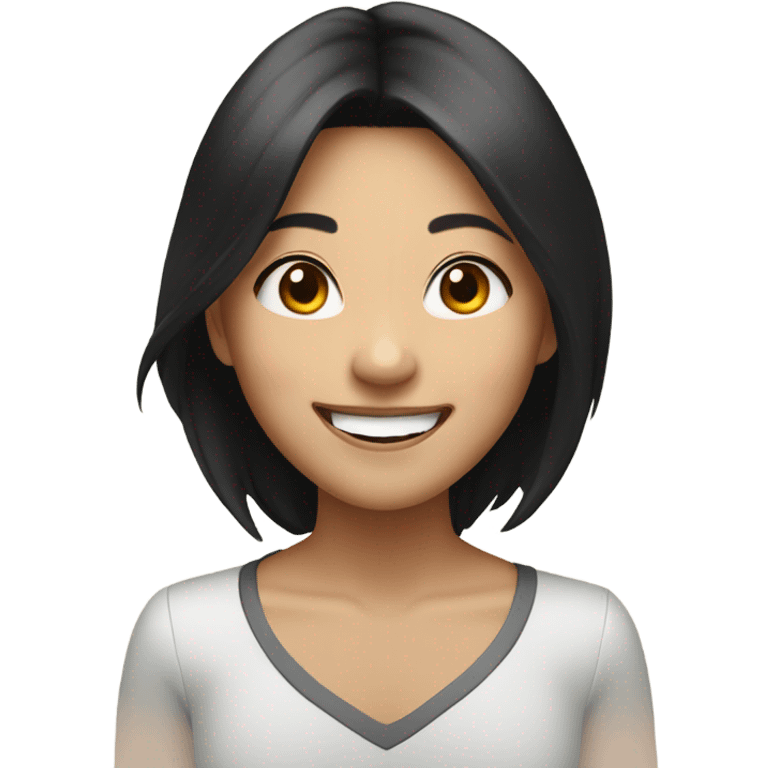 Asian girl with shoulder-length black hair, Smiling with joy, showing teeth. emoji