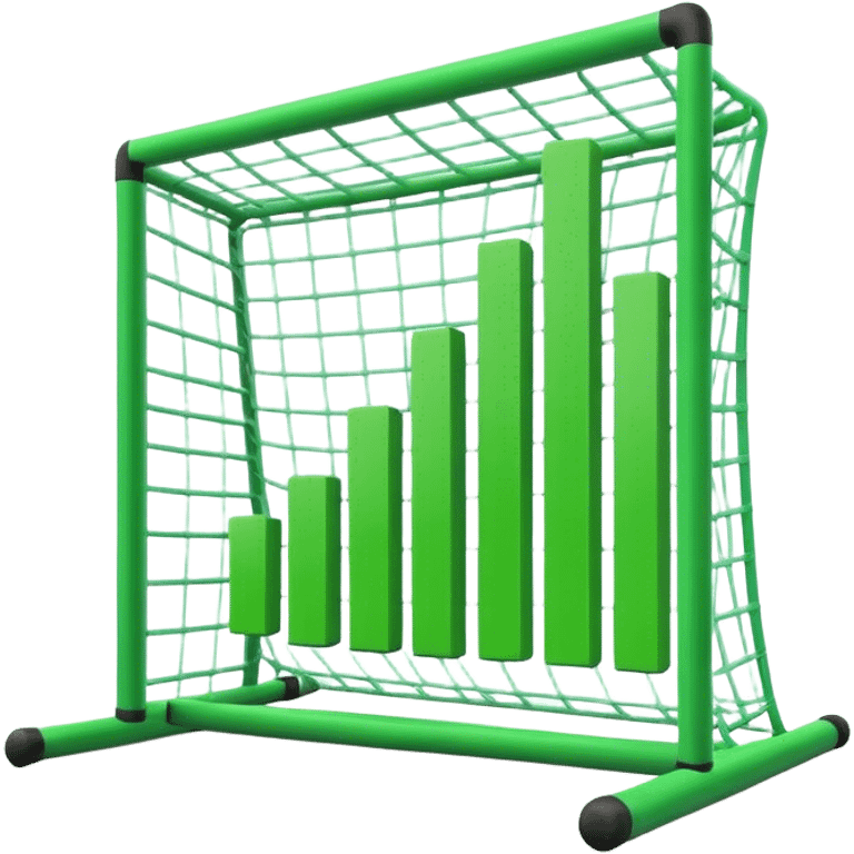 Cinematic realistic green 3d growing bar graph in a soccer goal emoji