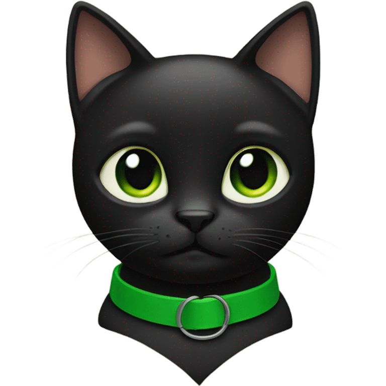 Black cat wearing a green collar emoji