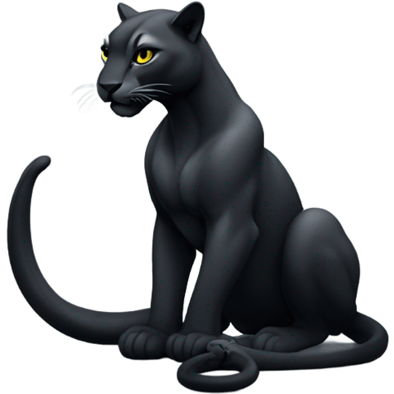 A sleek black puma play with black snake, in a majestic pose , with glowing eyes and a slight shimmer on its fur. Stylized and elegant, minimalistic design, perfect for a luxury brand emoji emoji