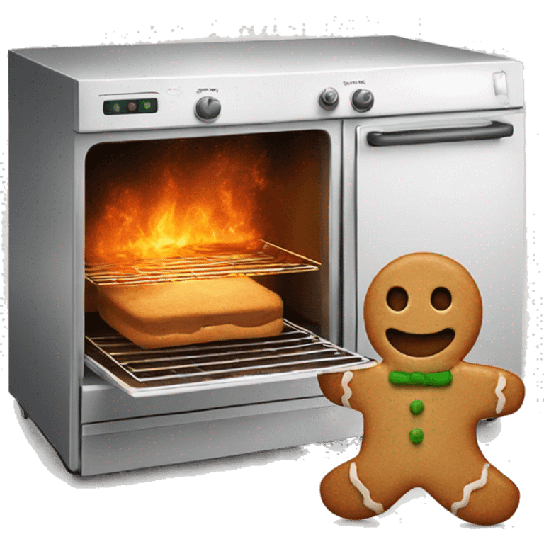 Oven and one gingerbread man running out of it emoji