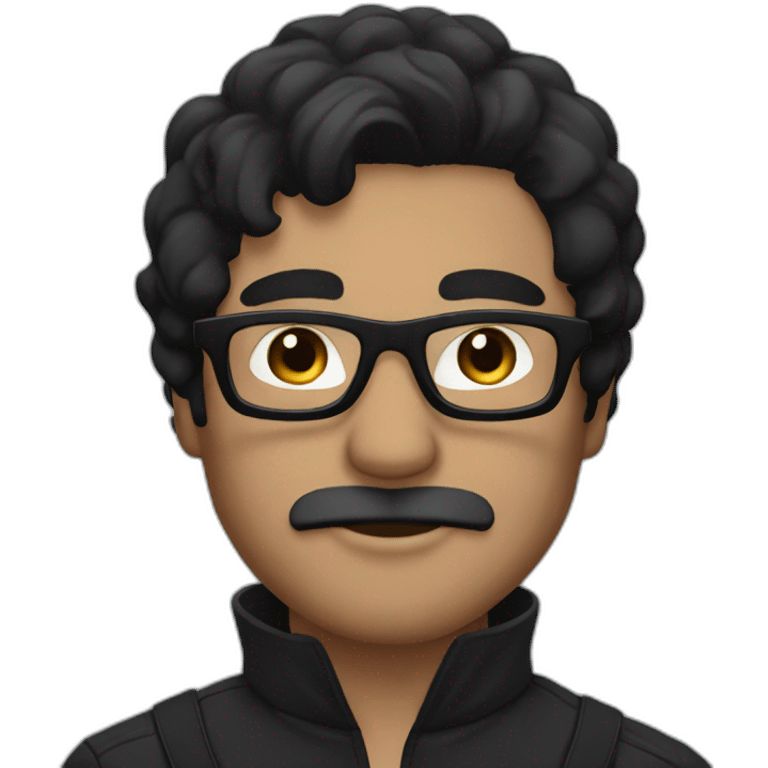 A man with black hair, black glasses and a black mask emoji