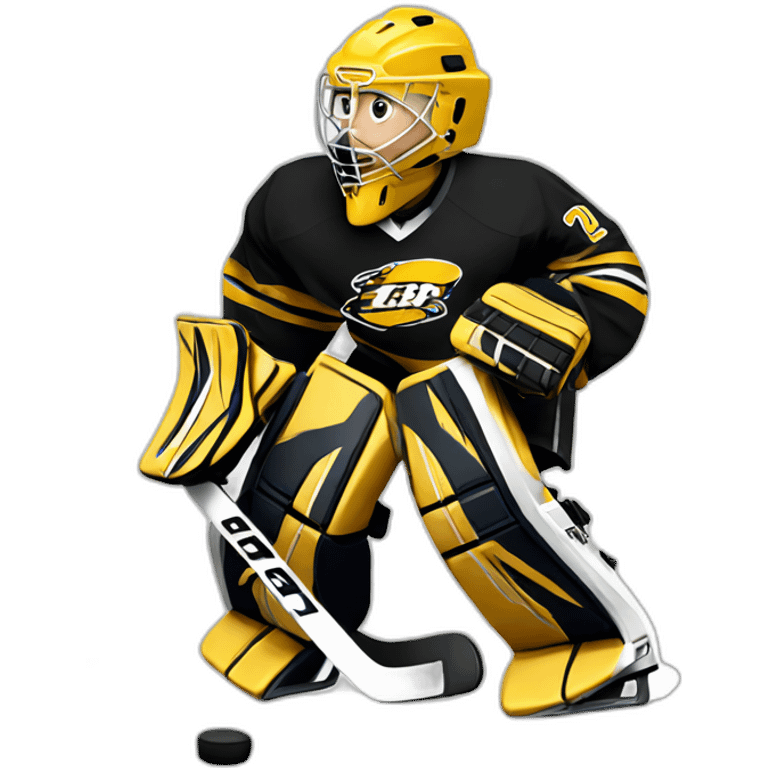 Ice hockey goalie with black and gold pads emoji