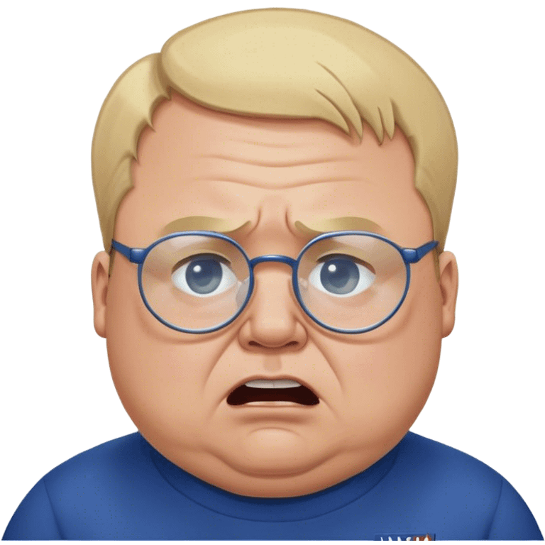 angry fat man, crying like a kid,  blond short and hight receding hairline, wearing a dark blue sweatshirt, nasa logo on the sweatshirt, round glasses without frame, 40 years old emoji