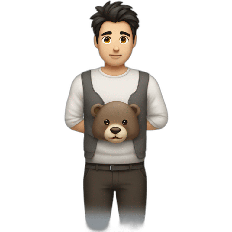 dark hair bun man with bear  emoji