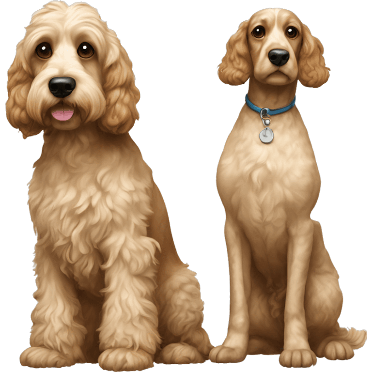 Two cockapoos full body one brown cockapoo and one smaller cream color cockapoo  emoji