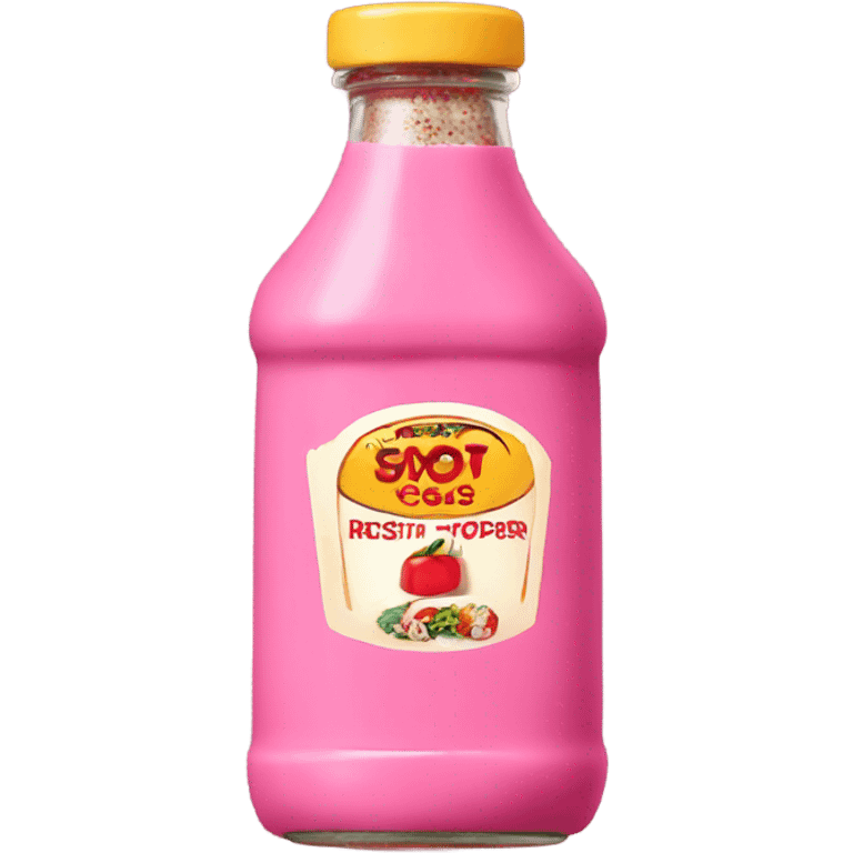 Pink sauce bottle with cheese and pepper emoji