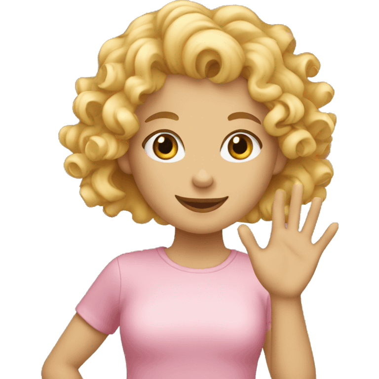 Curly blond girl waving emoji