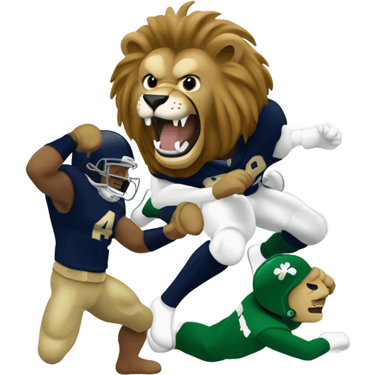 Notre dame Irish leprauchan fighting nittany lion emoji