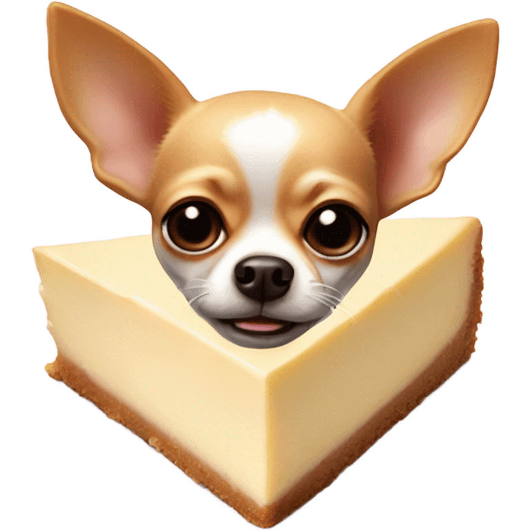 smirking chihuahua face in a cheesecake  emoji