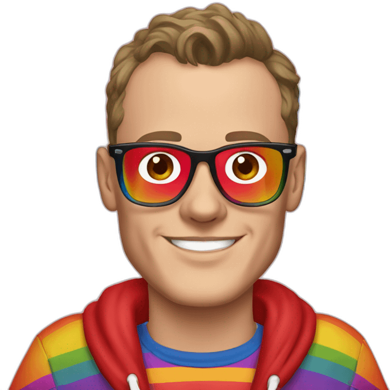 Jonathan Toews wearing glasses and rainbow clothes emoji